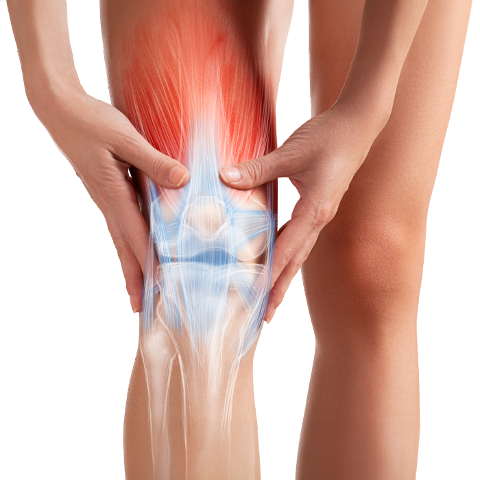A close-up shot of a patient with knee pain.