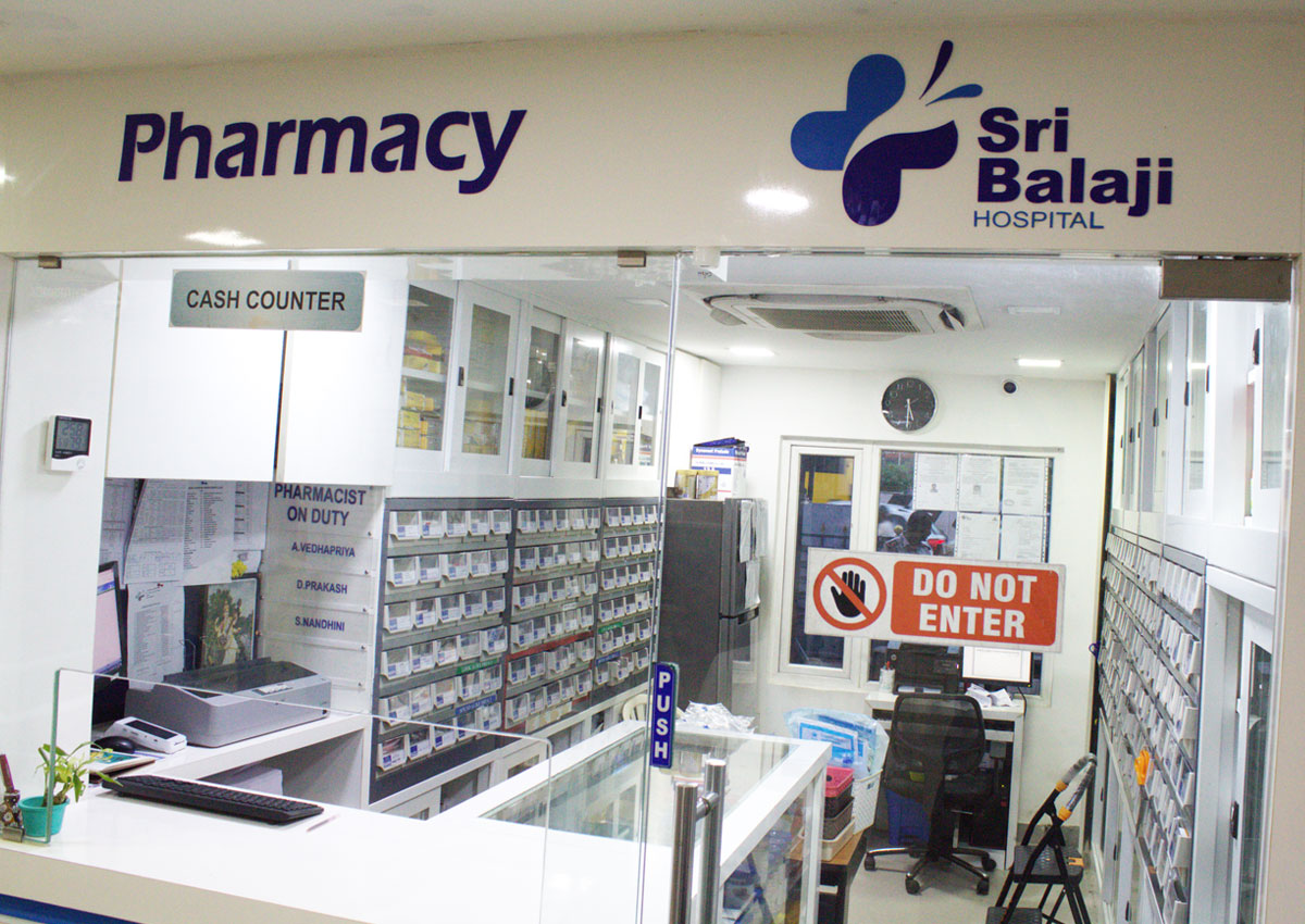 The pharmacy at Sri Balaji Hospital, Chennai.