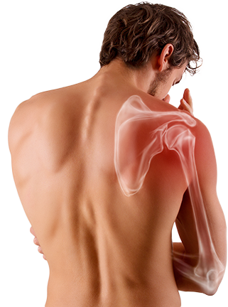A patient in pain caused by a shoulder problem.